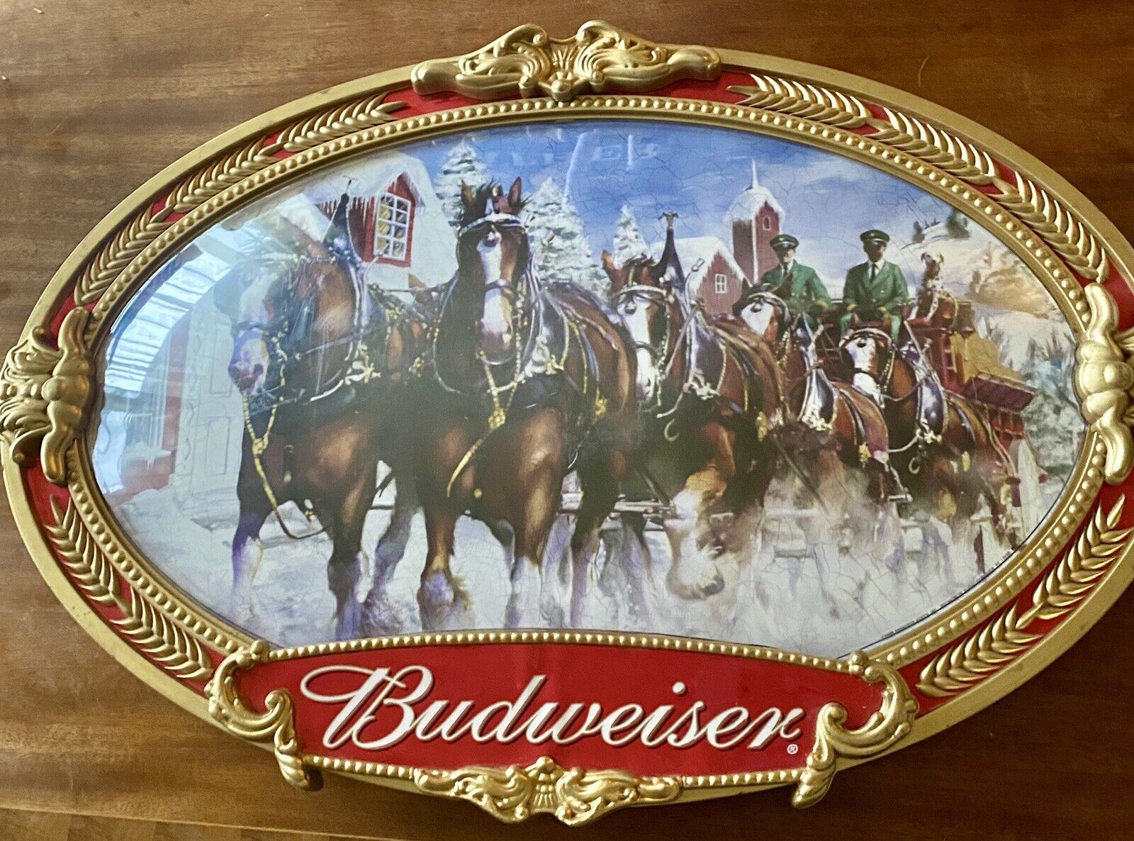 Vintage Anheuser Busch Budweiser Clydesdale Horse Team Wall Bubble Sign 20”x 30”