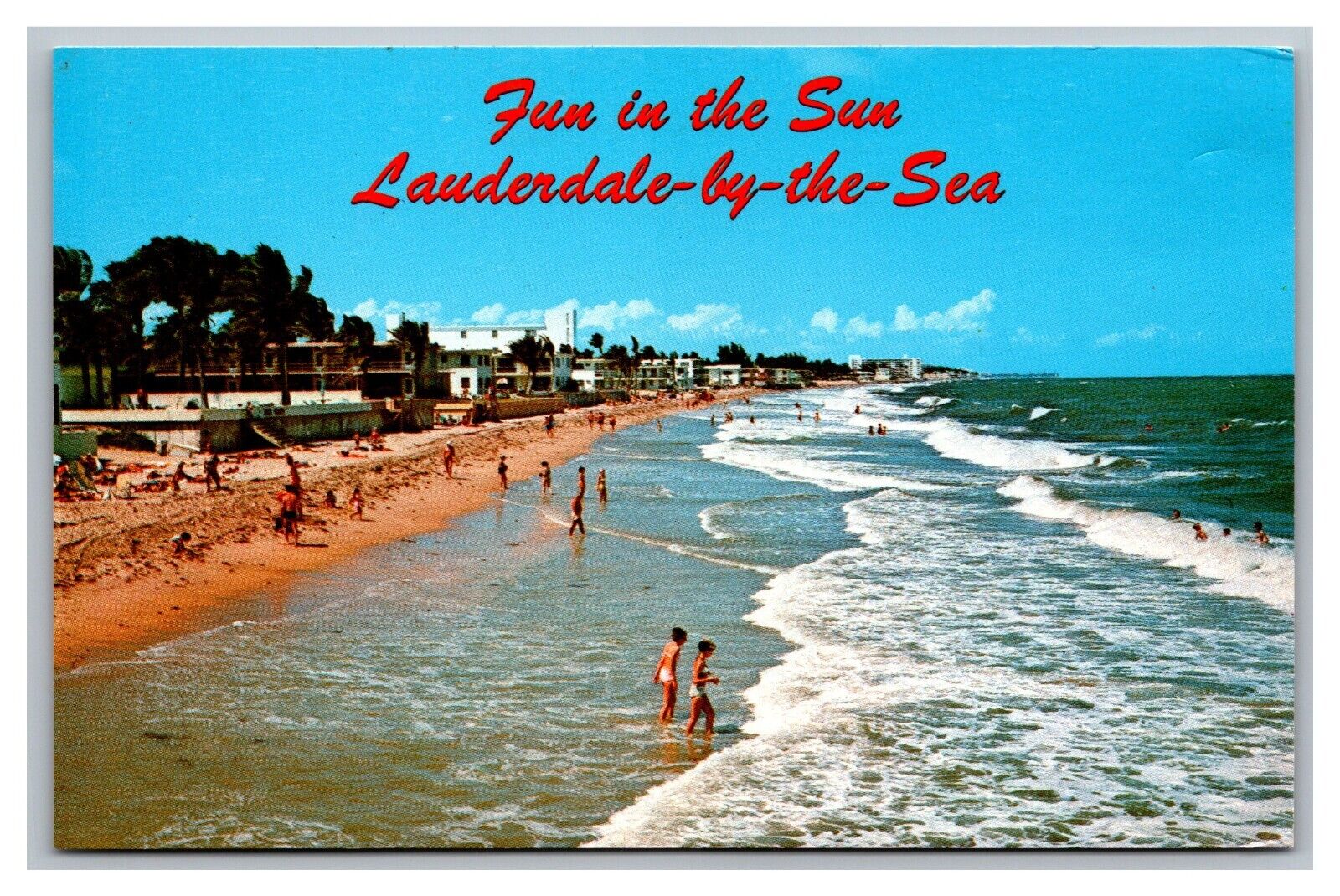 Lauderdale by the Sea FL Beach Bathing Scene Ocean Chrome Postcard Unposted