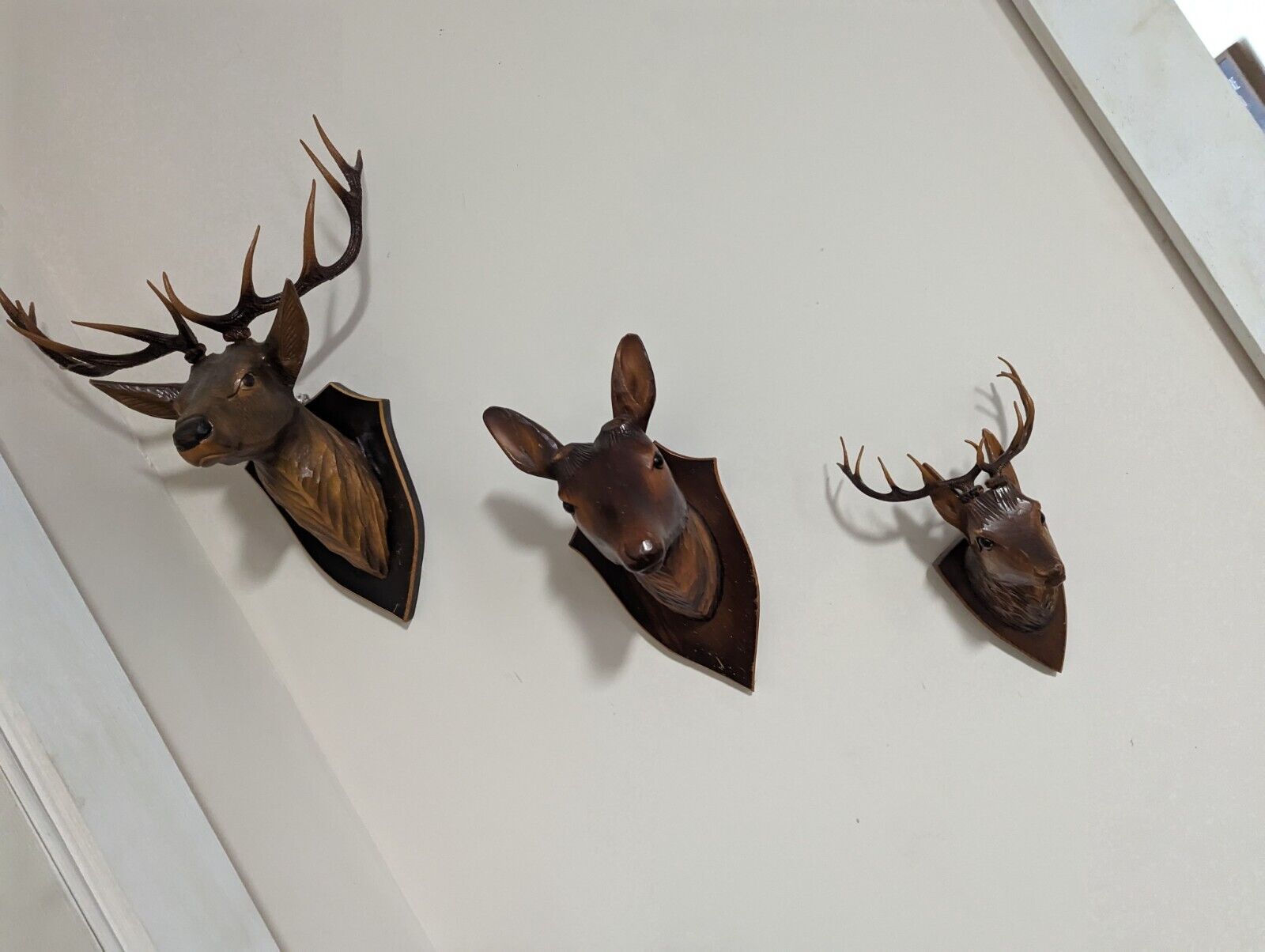 Antique German Black Forest Hand Carved Deer Heads