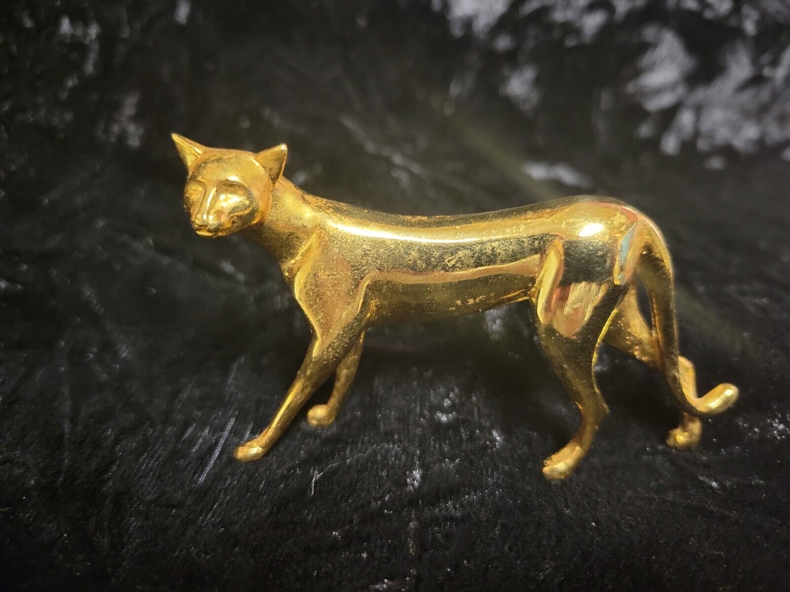 1986 Franklin Mint Curio Cabinet Cats Gold Brass Cat Art Deco Figurine