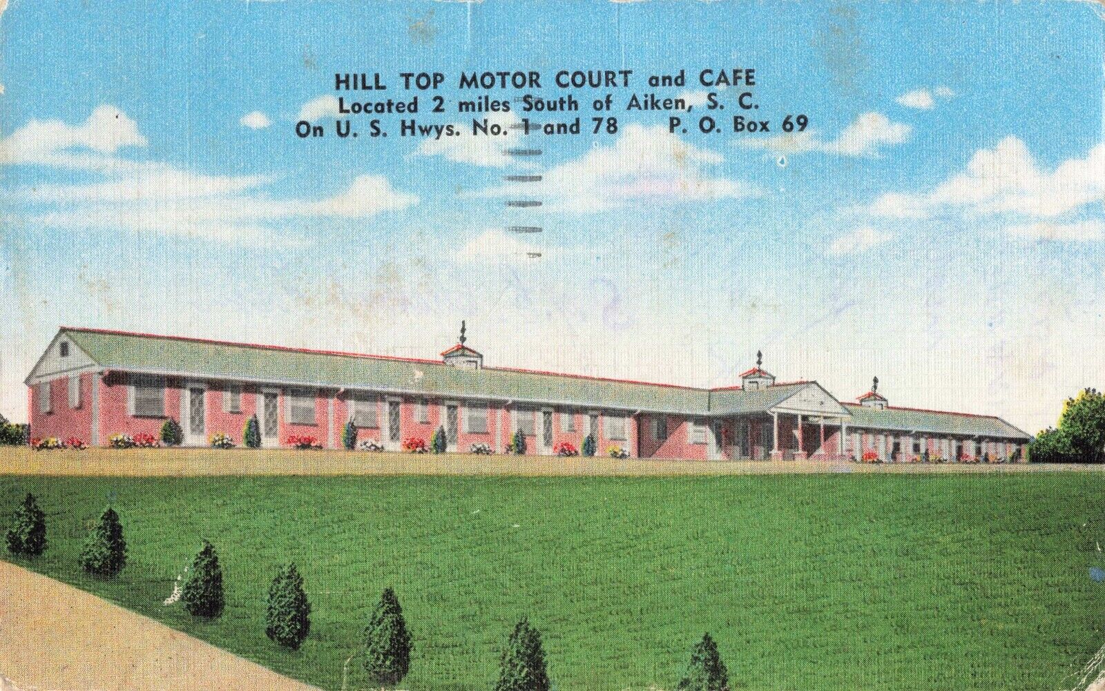 Hill Top Motor Court Aiken South Carolina SC Linen 1953 Postcard