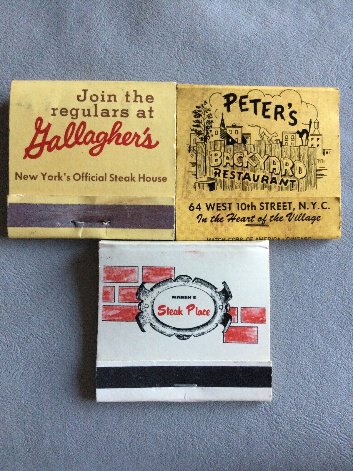 Vintage New York City Matchbooks Gallagher’s, Peter’s, Marsh’s Steakhouses
