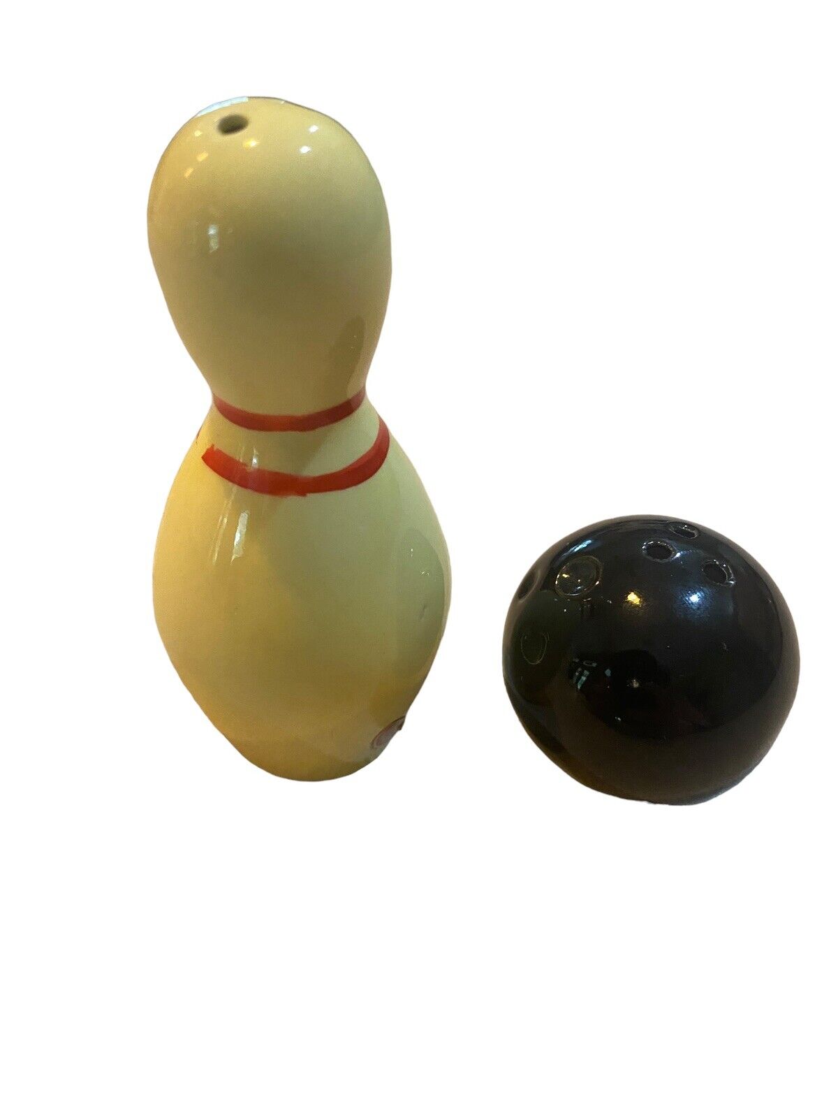 VTG Ceramic  Bowling Pin and Ball Salt & Pepper Shakers Set Japan