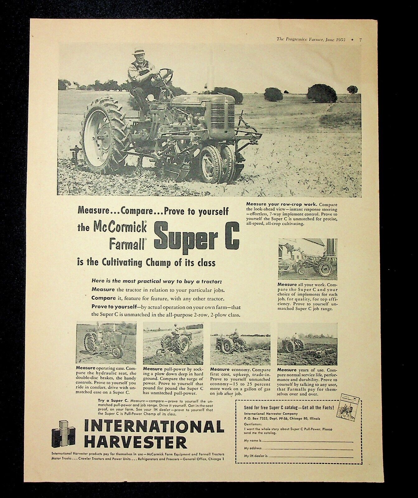 Large 1953 McCormick Farmall Super C Tractor AD, Display in Home Office Cafe S7D