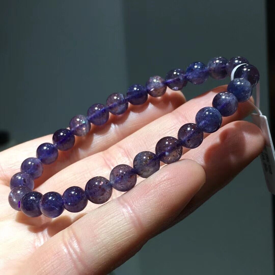 7mm Natural Blue Iolite Crystal Gemstone Round Beads Bracelet AAAAA