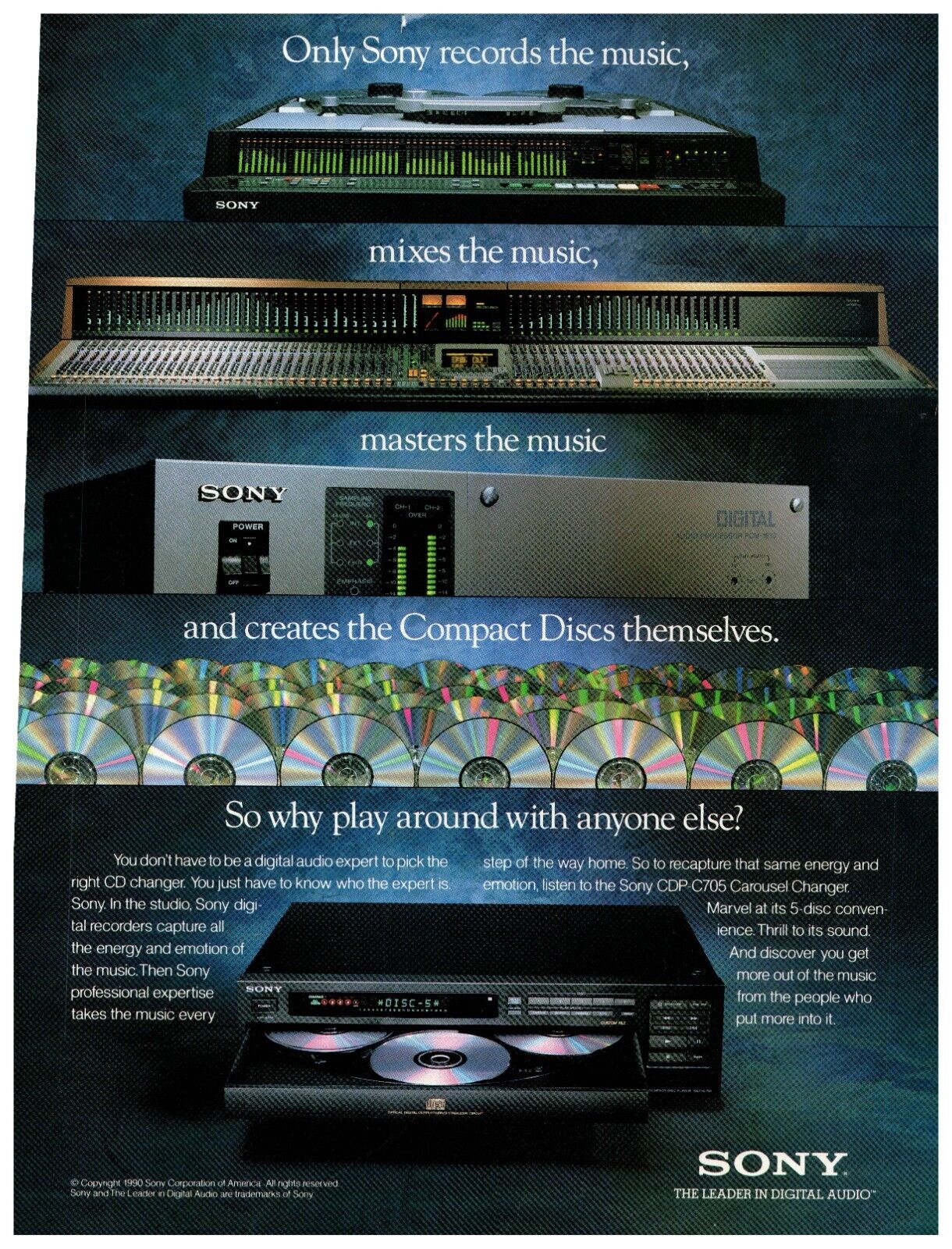 1991 Sony CDP-C705 CD Carousel Changer Player vintage PRINT AD 8x10
