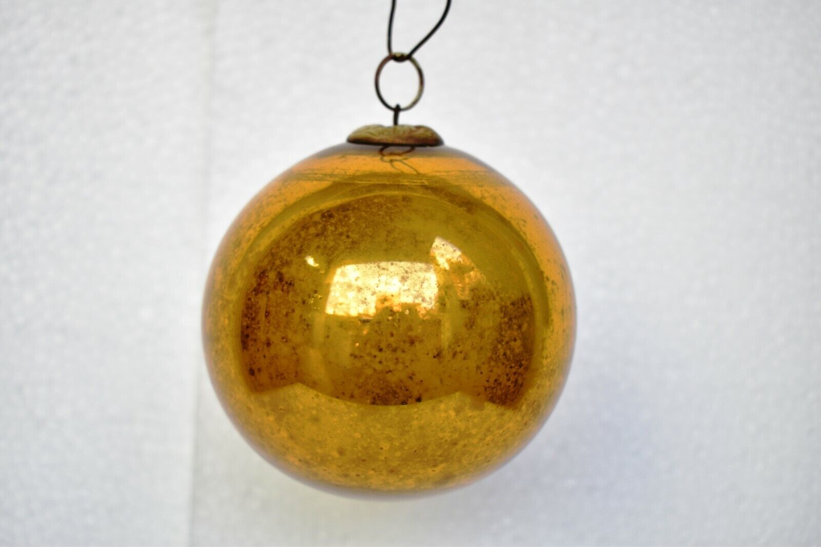 Antique Kugel Ornaments Golden Christmas Ball Brass Cap X-Mass Decoration Ol\