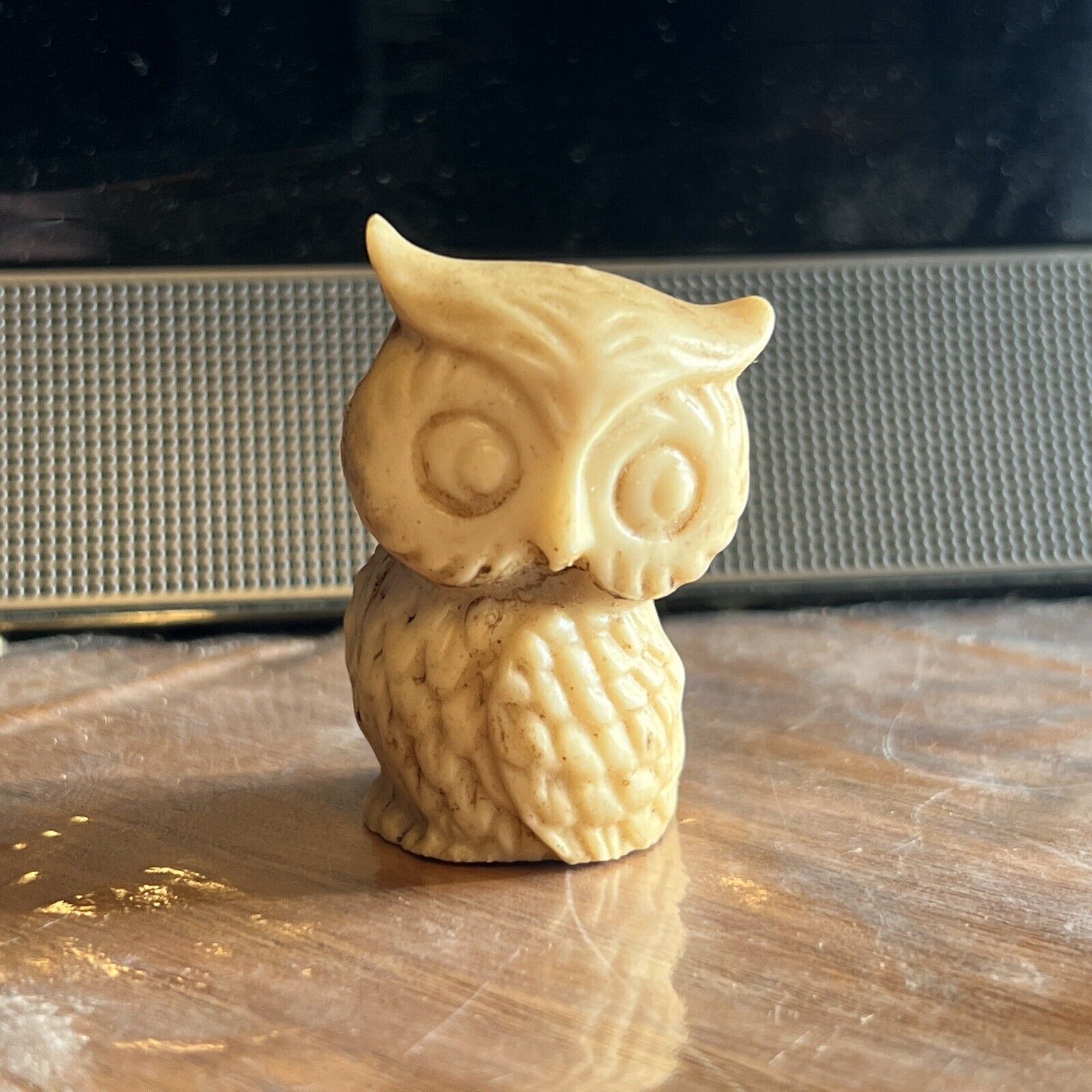 Vintage Hand Carved Owl Miniature Natural Stone Soapstone Figurine Trinket