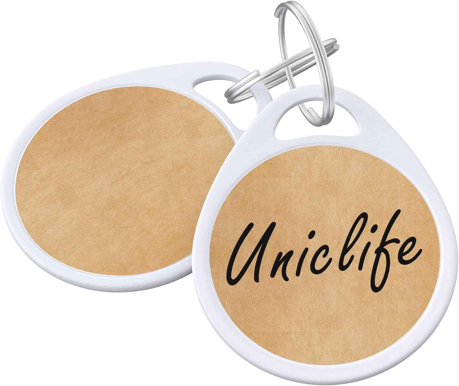 Uniclife 1.5 Inch Tough Plastic Key Tags Sturdy round White Item Identifiers wit