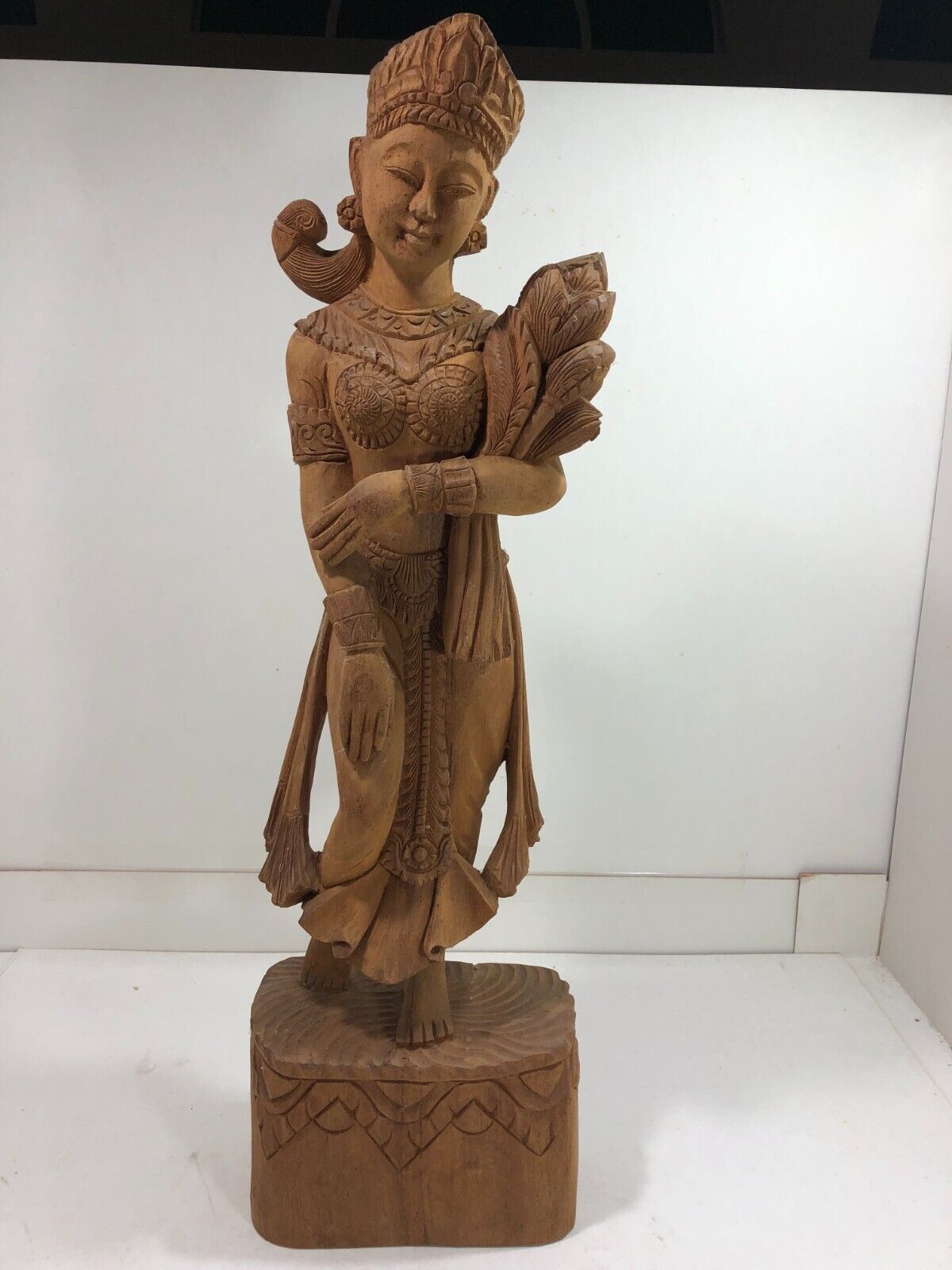 Large Vintage Thai hand craved solid wood figurine traditional clothing 25.5\