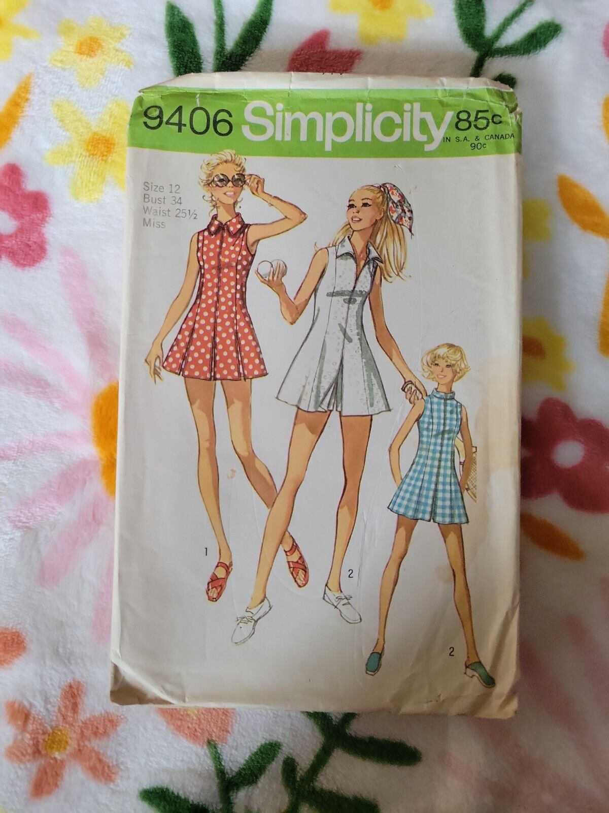 Tennis Sport Dress Shorts Pattern Simplicity 9406 12/34/25.5 Groovy 1970\'s VTG 
