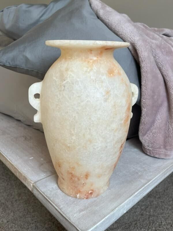 Exquisite Egyptian Museum Replica Hand Carved Alabaster Vase 10\