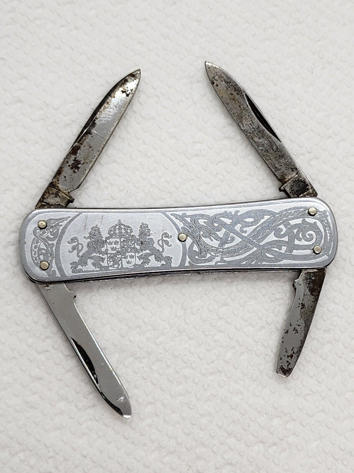Antique Emil Olsson Eskilstuna Sweden Lion Crest Serpent Pocket Knife Multi Tool