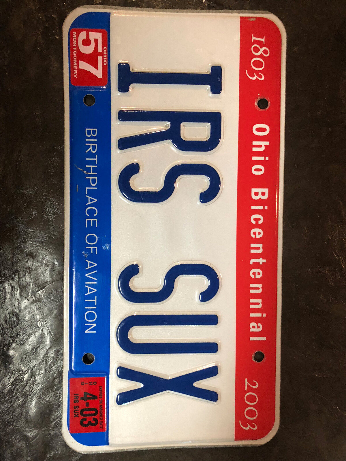 NO EQUAL License Plates - IRSSUX - Ohio Bicentennial - with Provenance