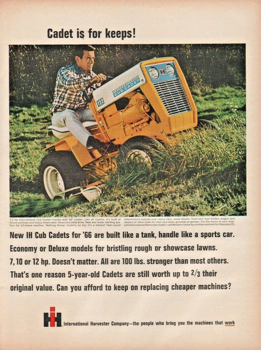 1966 International Harvester Cub Cadet Lawn Tractor - Vintage Ad