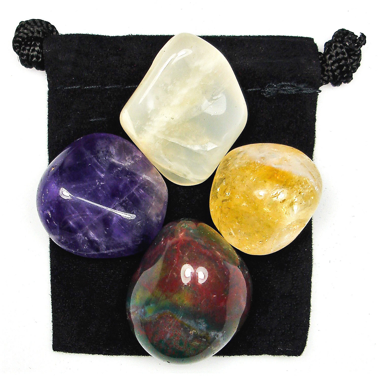 PSYCHIC INTUITION Tumbled Crystal Healing Set = 4 Stones + Pouch + Description