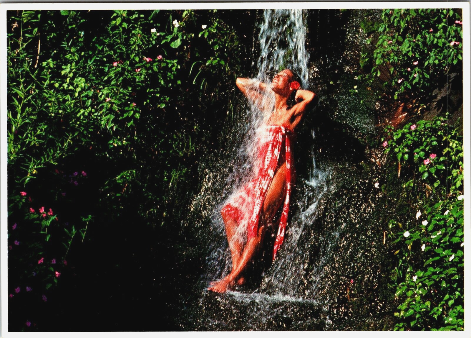Island Girl Postcard tiki  Waterfall refreshing Hawaiian