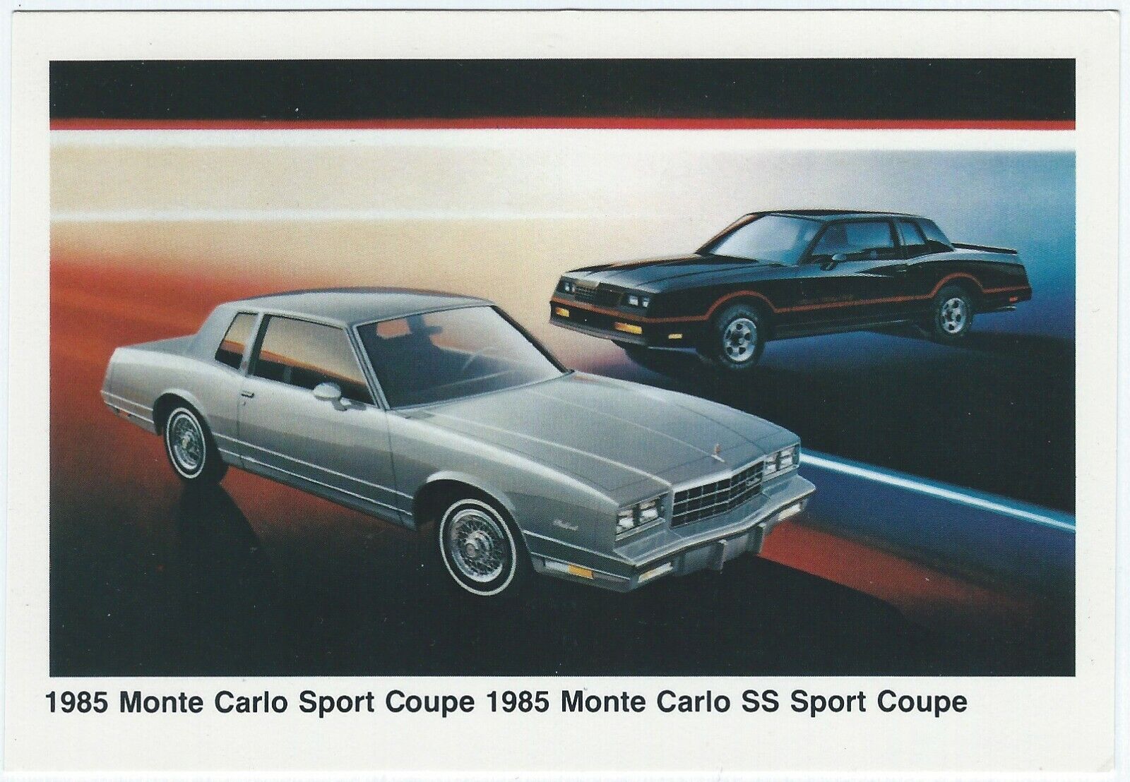 1985 Chevrolet MONTE CARLO SS And SPORT COUPE Dealer NOS Promo Postcard UNUSED