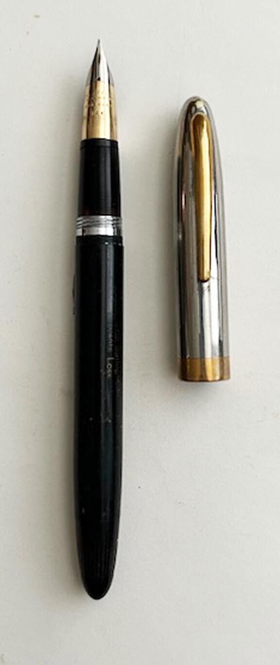 Vintage Sheaffer\'s White Dot Fountain Pen Chrome Cap 14k Triumph Nib Black