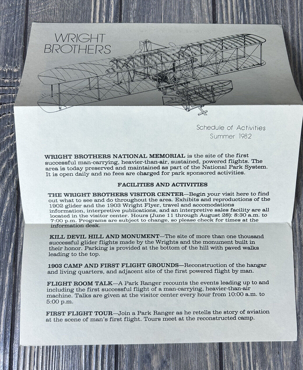 Vintage Wright Brothers Schedule Of Activities Summer 1982 Advertisement B