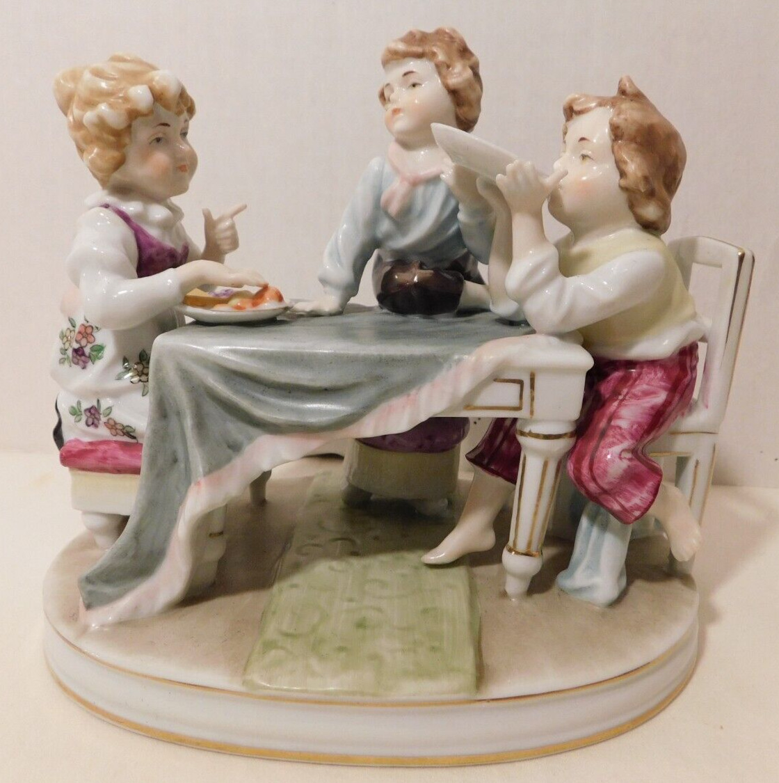 Vintage Children At Table Eating Porcelain Figurine 5.5\