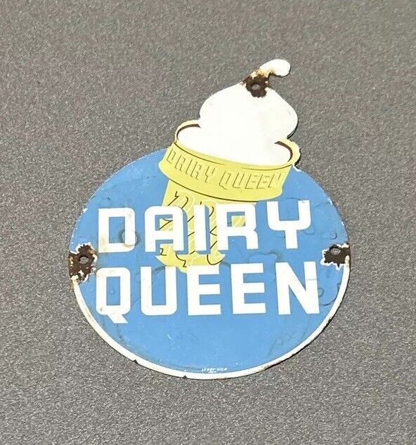VINTAGE DAIRY QUEEN ICE CREAM PORCELAIN SIGN CAR GAS OIL TRUCK