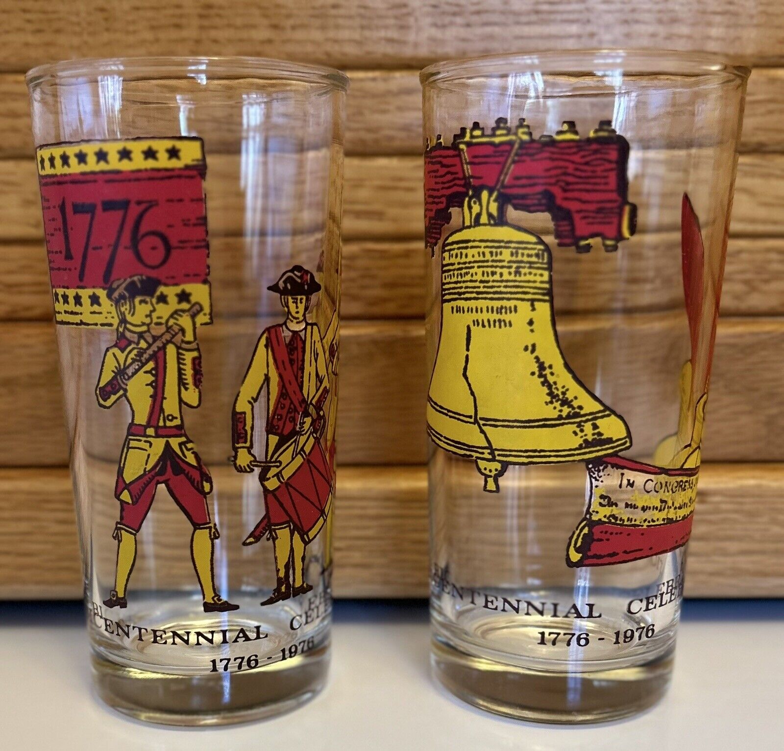 Vintage Set of 2 Bicentennial Celebration 1776-1976 Drinking Glasses, 6” Tall