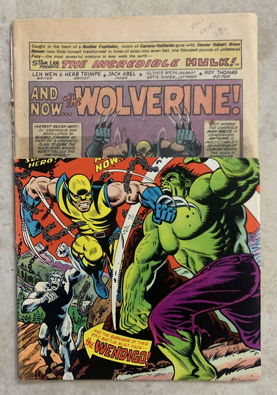 HULK 181 (1974) - WOLVERINE - HAS MVS - MISSING HALF OF COVER / TAPE ON 1ST PAGE