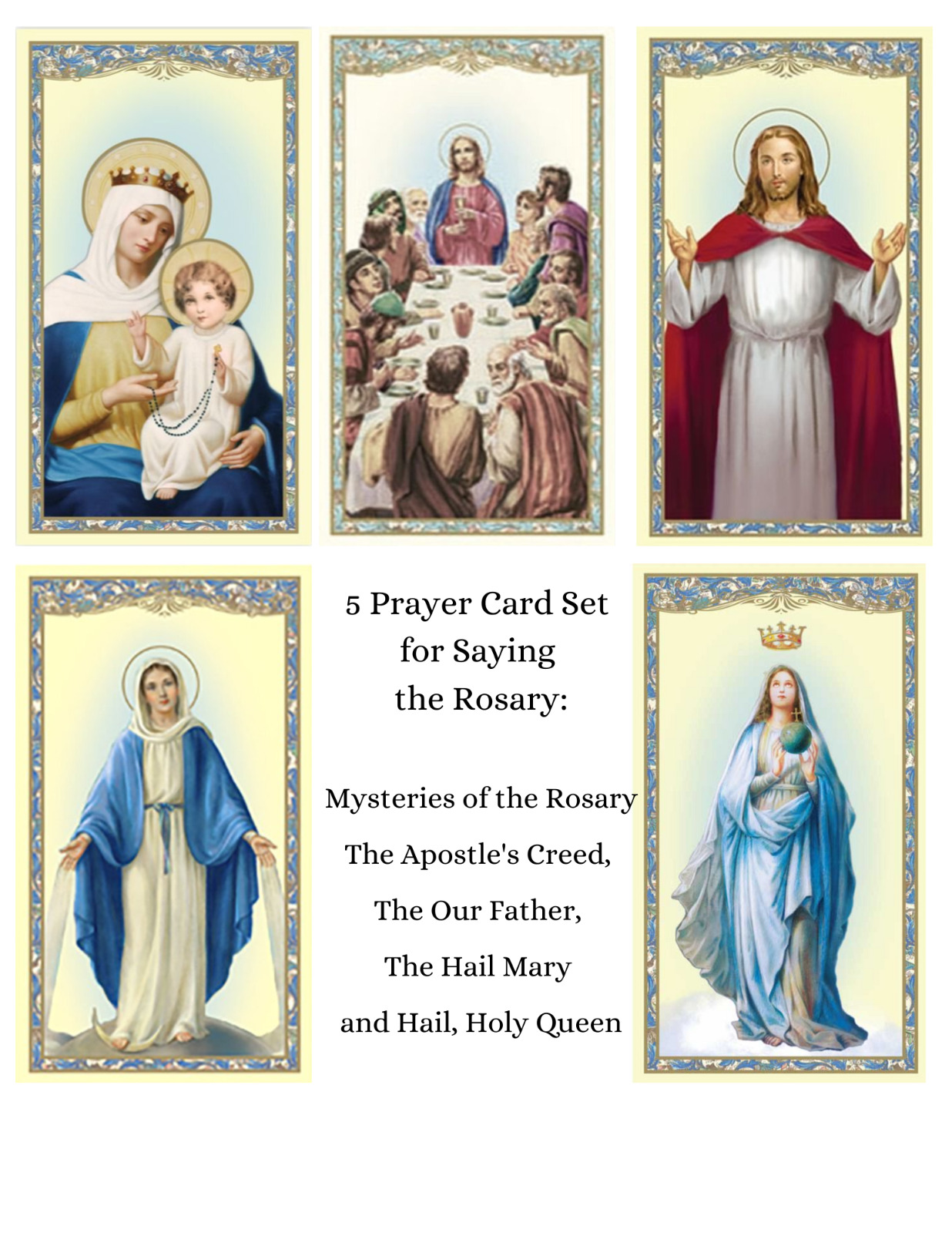 5 Prayer Card Lot for Saying Rosary Catholic Our Father Hail Mary Apostles Creed