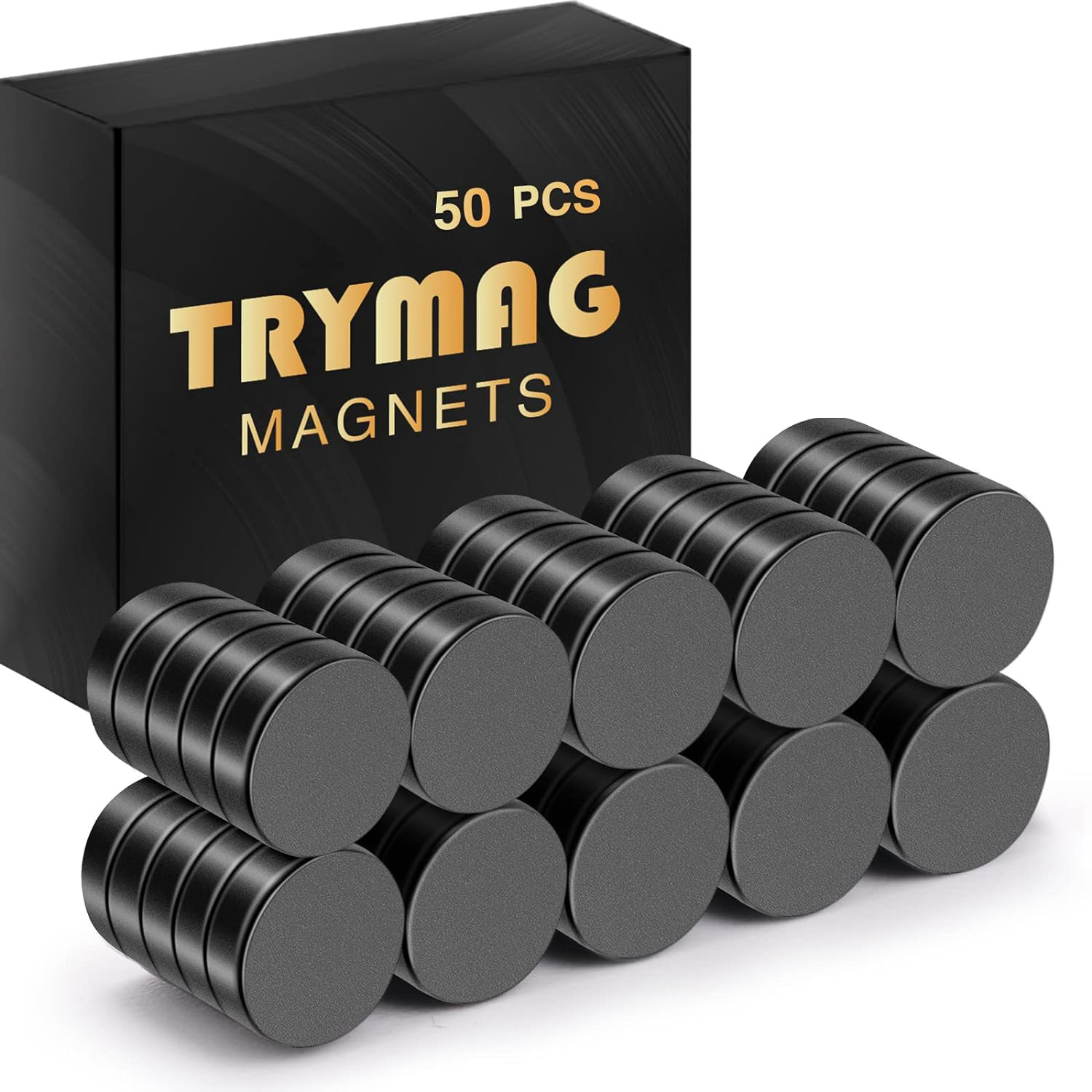 TRYMAG Small Refrigerator Magnets, 50Pcs Rare Earth Magnets, 10x3MM Black Strong