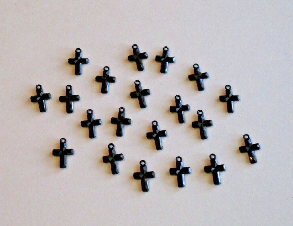 Micro Black Cross Ornaments Christmas Faceted Plastic 22mm 7/8\