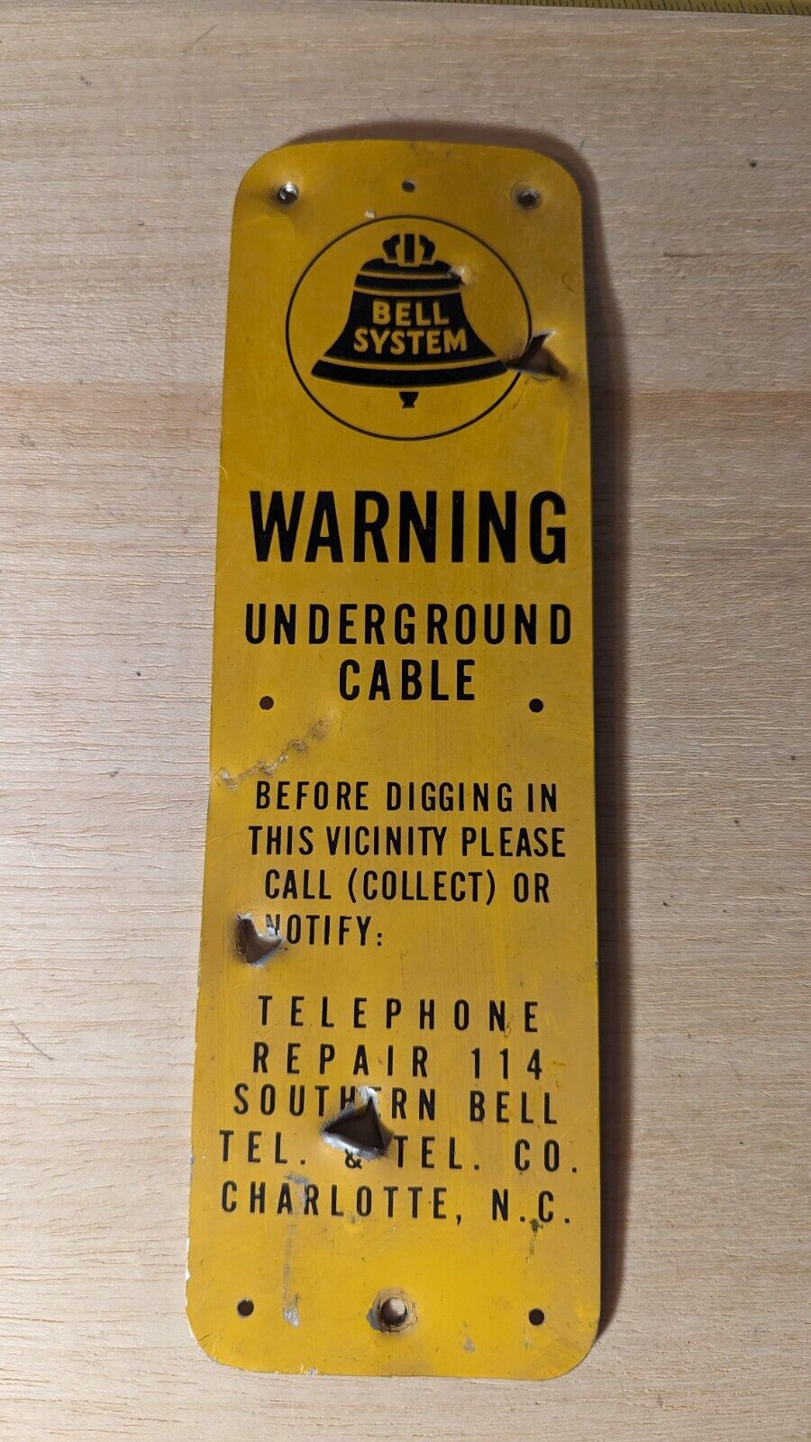 VTG Bell System Metal Telephone Warning Sign Underground Cable Charlotte NC 4