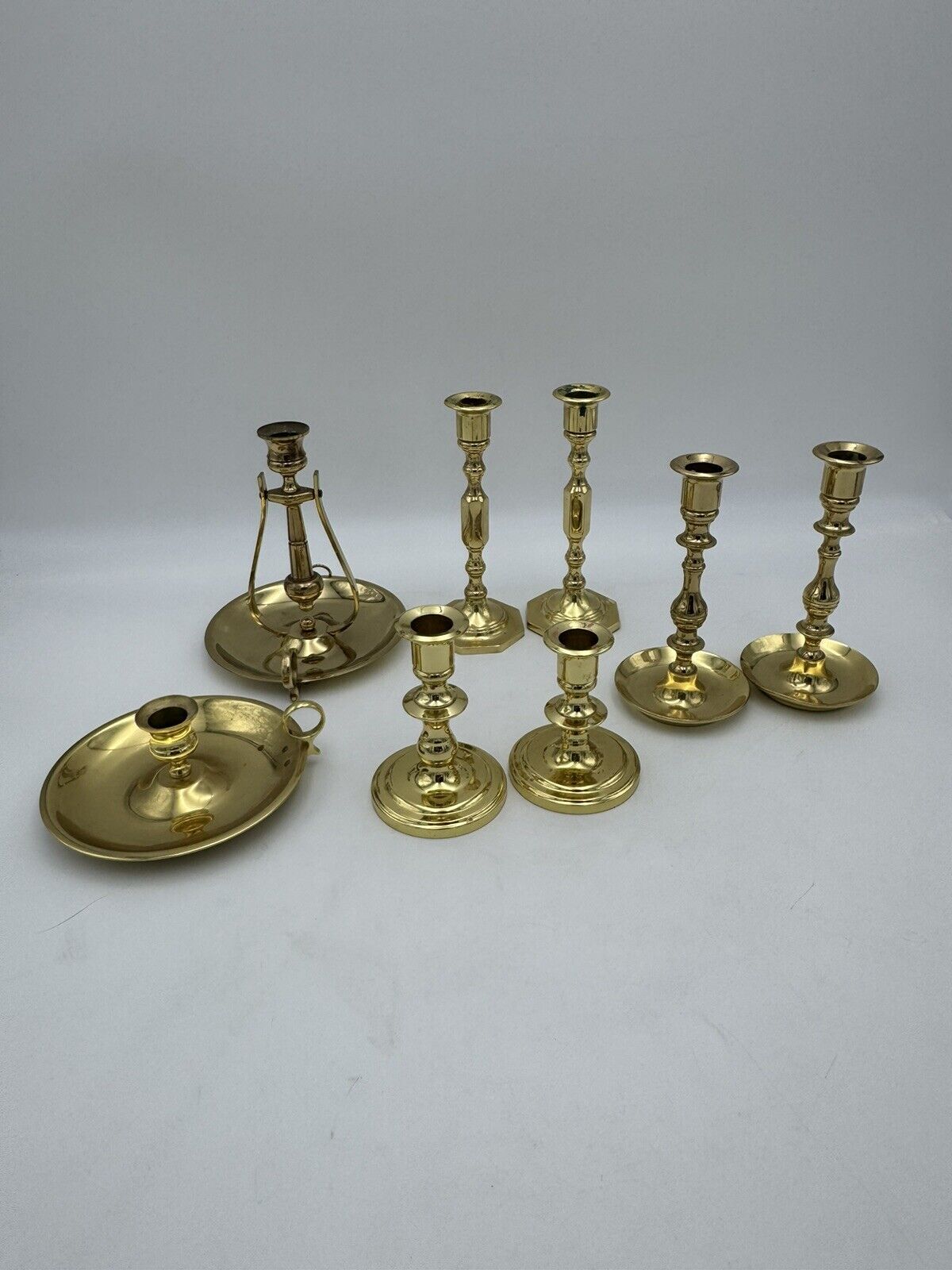 8pc Lot Vintage Baldwin Brass Candlesticks Solid Candleholders Pendulum Lamp EUC