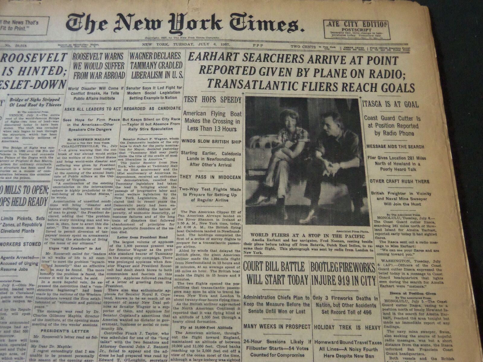 1937 JULY 6 NEW YORK TIMES - EARHRAT SEARCHES ARRIVE AT POINT - NT 5512