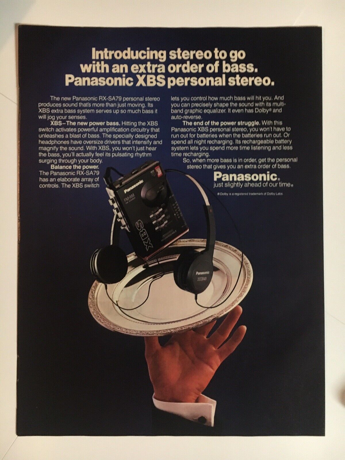Panasonic XBS Personal Stereo 1987 Vintage Print Ad 8x11 Inches