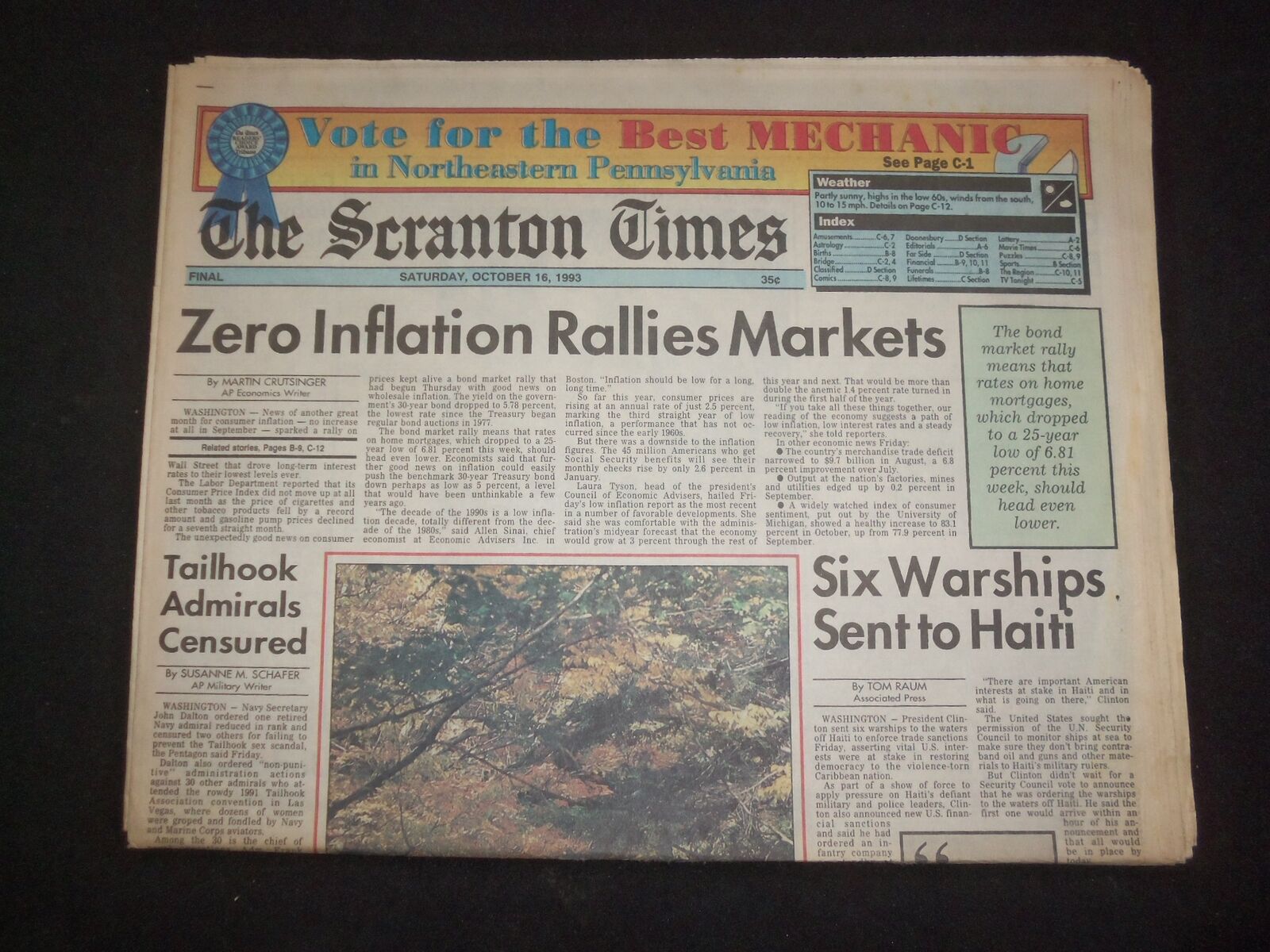 1993 OCT 16 THE SCRANTON TIMES NEWSPAPER-ZERO INFLATION RALLIES MARKETS- NP 8338