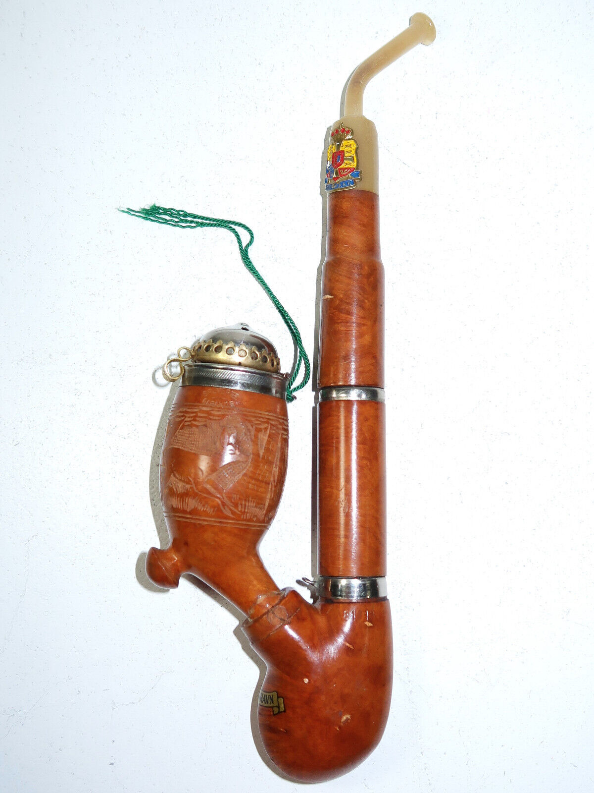 Vintage BRUYERE GARANTIE Gora LIDDED Smoking PIPE with Hand Carved Stag and Deer