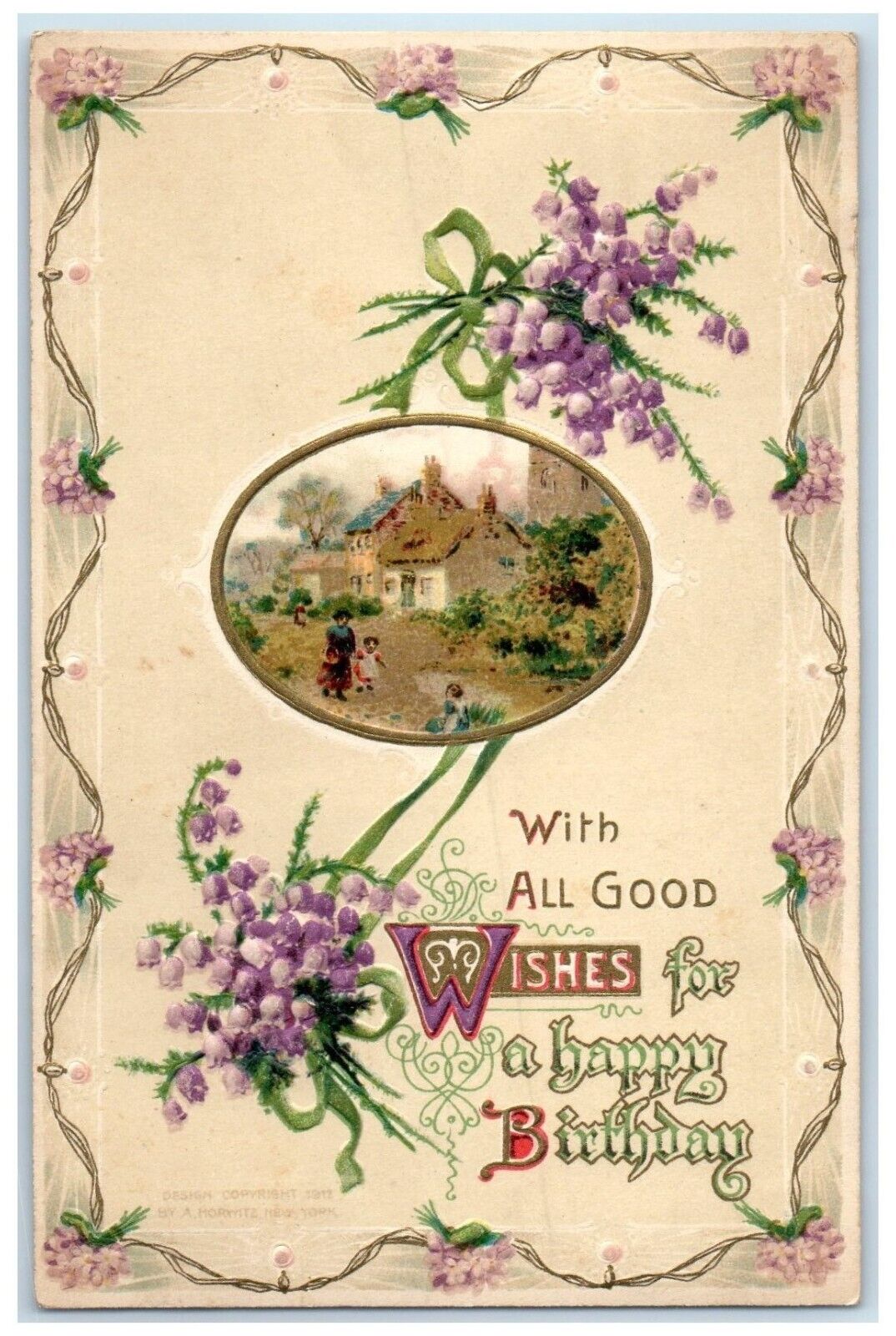 c1910's Birthday Flowers Houses Scene Embossed Grinnell Iowa IA Antique Postcard