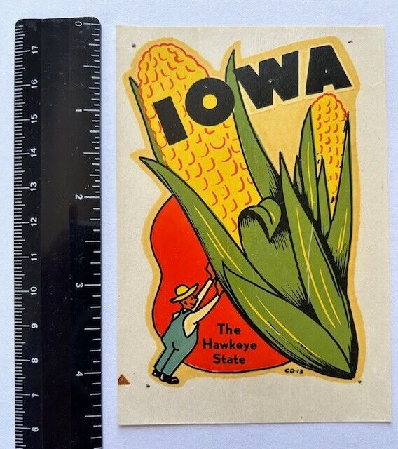 Vintage Original Fairway Mfg. Iowa The Hawkeye State Travel Decal