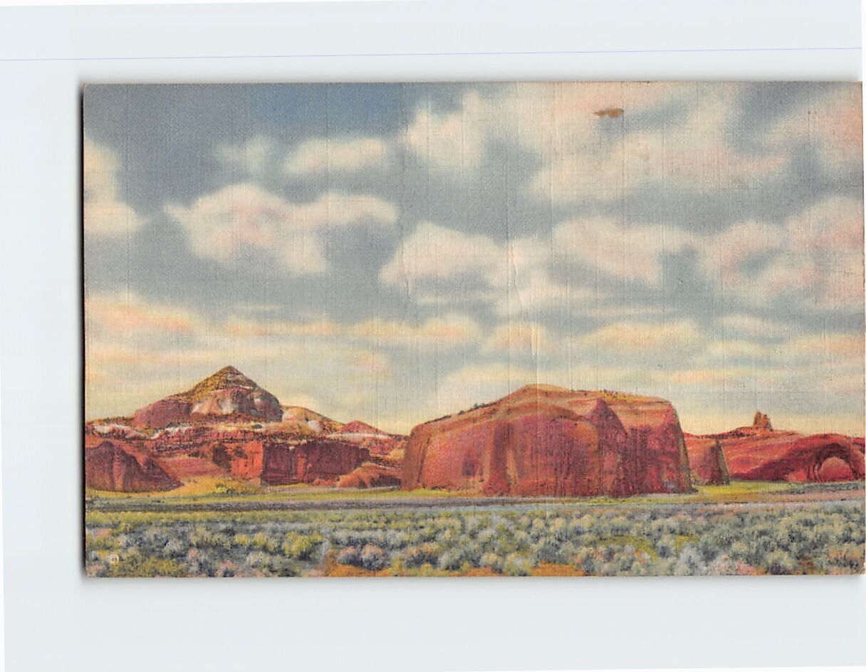Postcard Pyramid Red Rocks & Navajo Church New Mexico USA