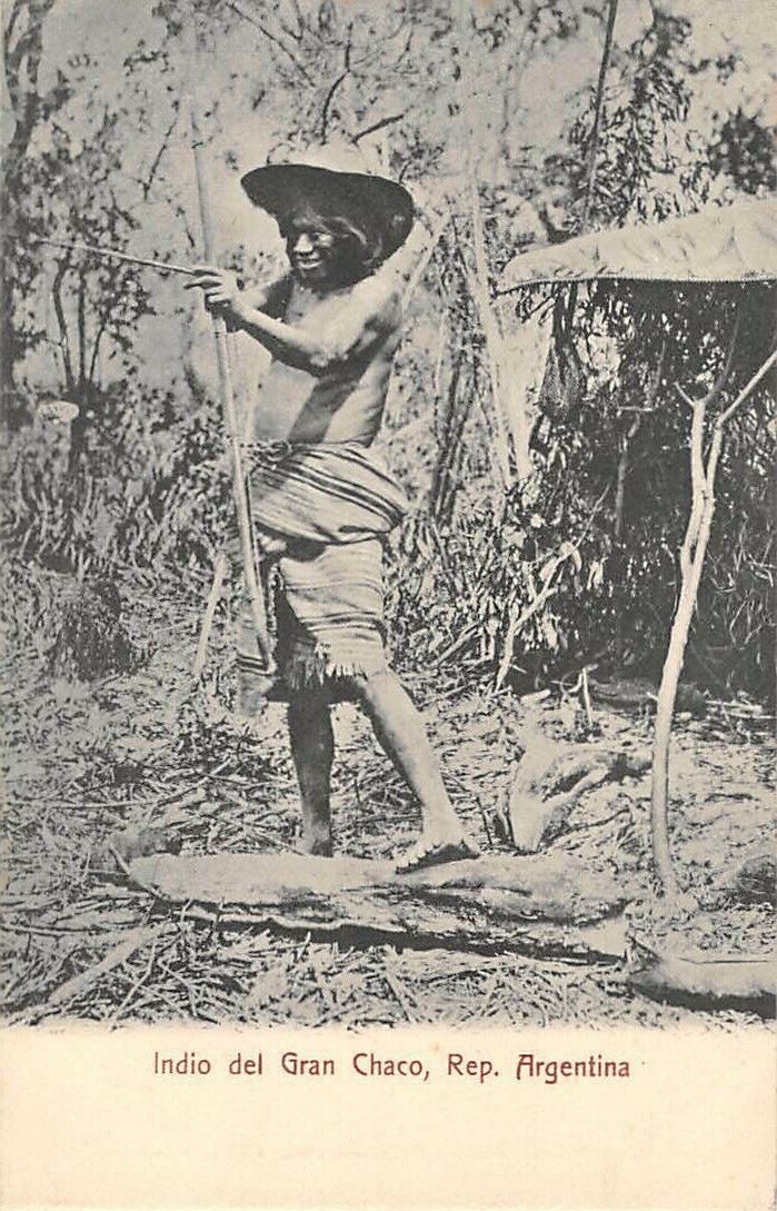 GRAN CHACO, ARGENTINA ~ INDIAN MAN WITH BOW & ARROW POSING ~ c 1902