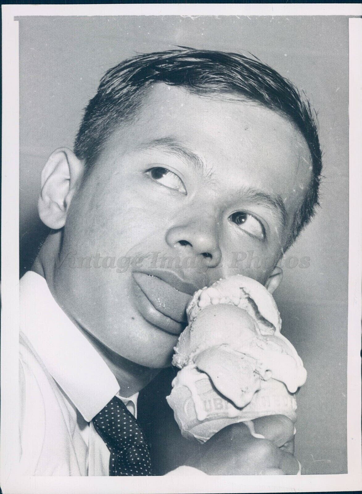 1954 Hla Thein Ice Cream Boy Troy NY Triple Dip Strawberry Young Child… Photo