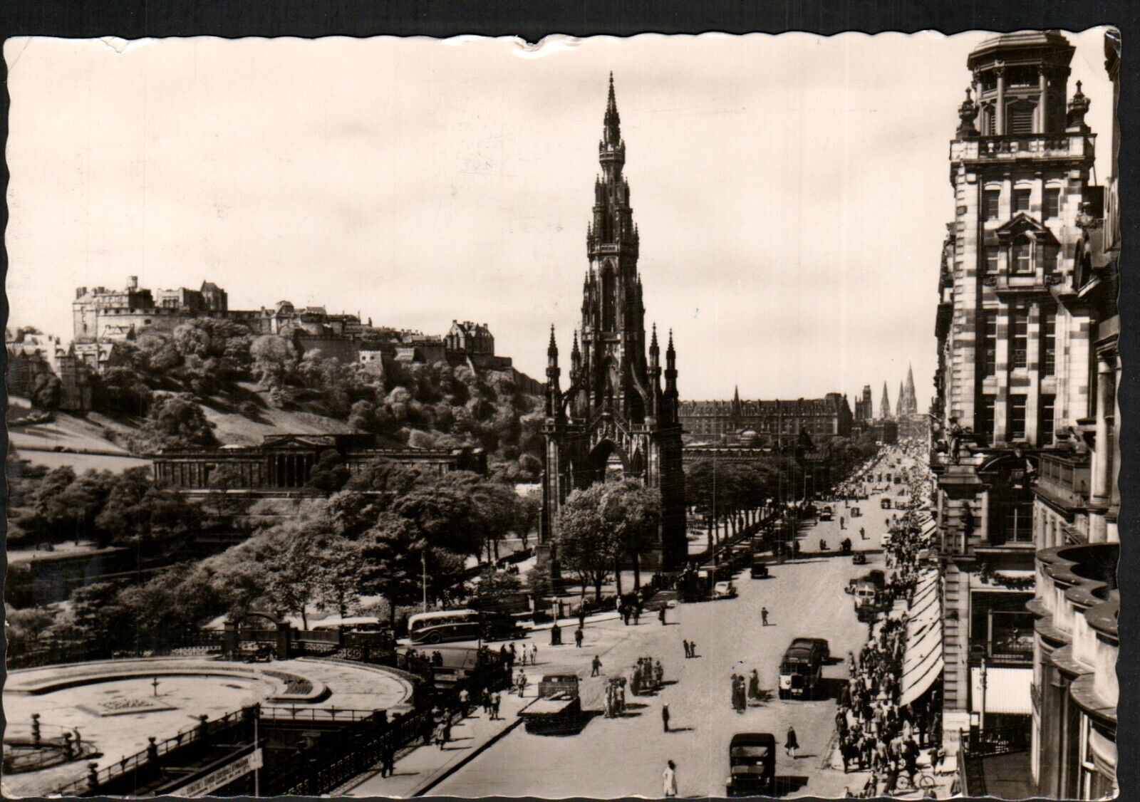 Postcard RPPC Photo Princes Street View Edinburgh Scotland Old Cars 1957 Cancel