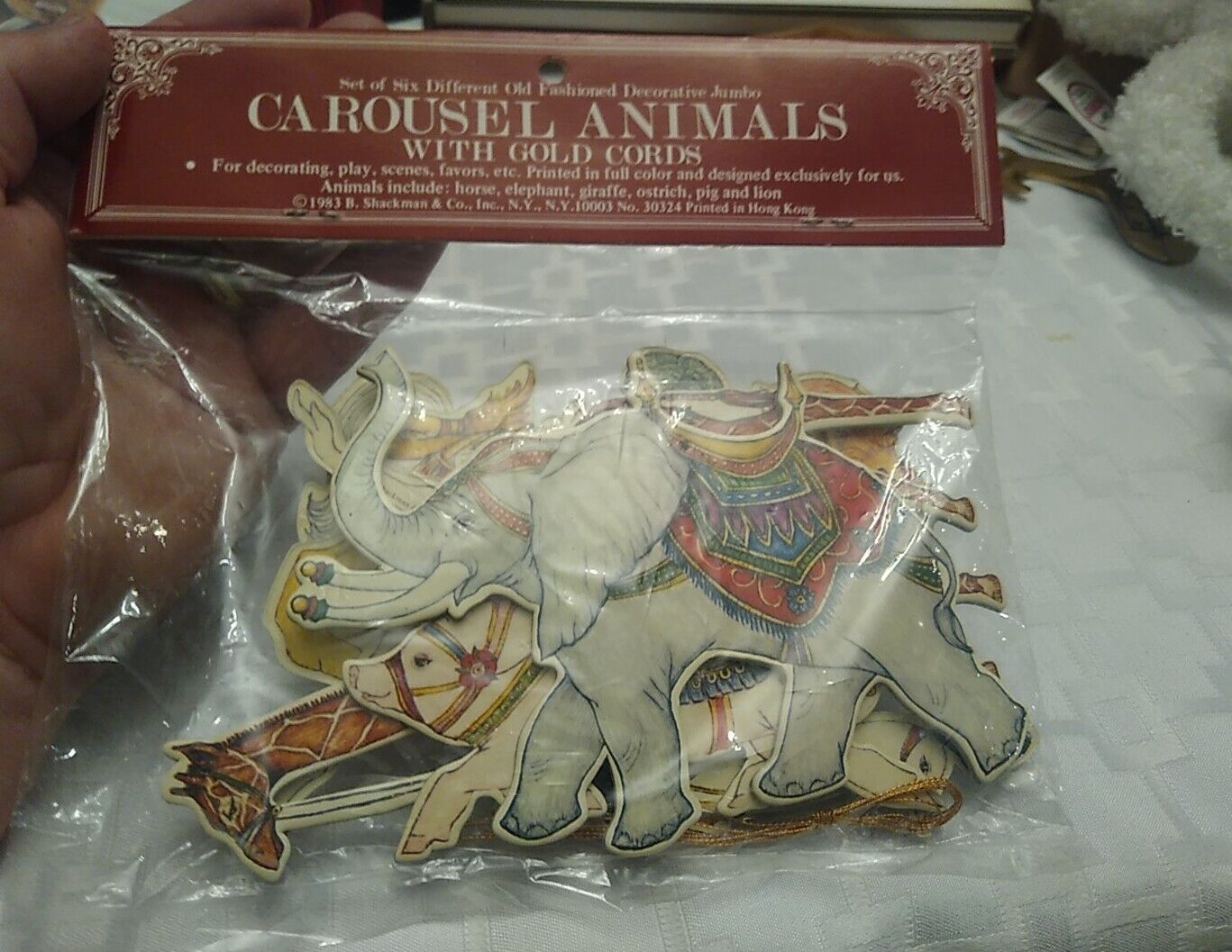Merrimack Publ. VTG 1983 Die Cut Cardboard Carousel Animals w Gold Cords New