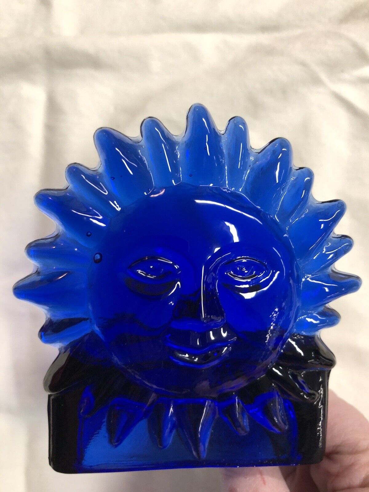 Vintage Cobalt Blue Glass CELESTIAL SUN Votive Candle Holder Tea Light