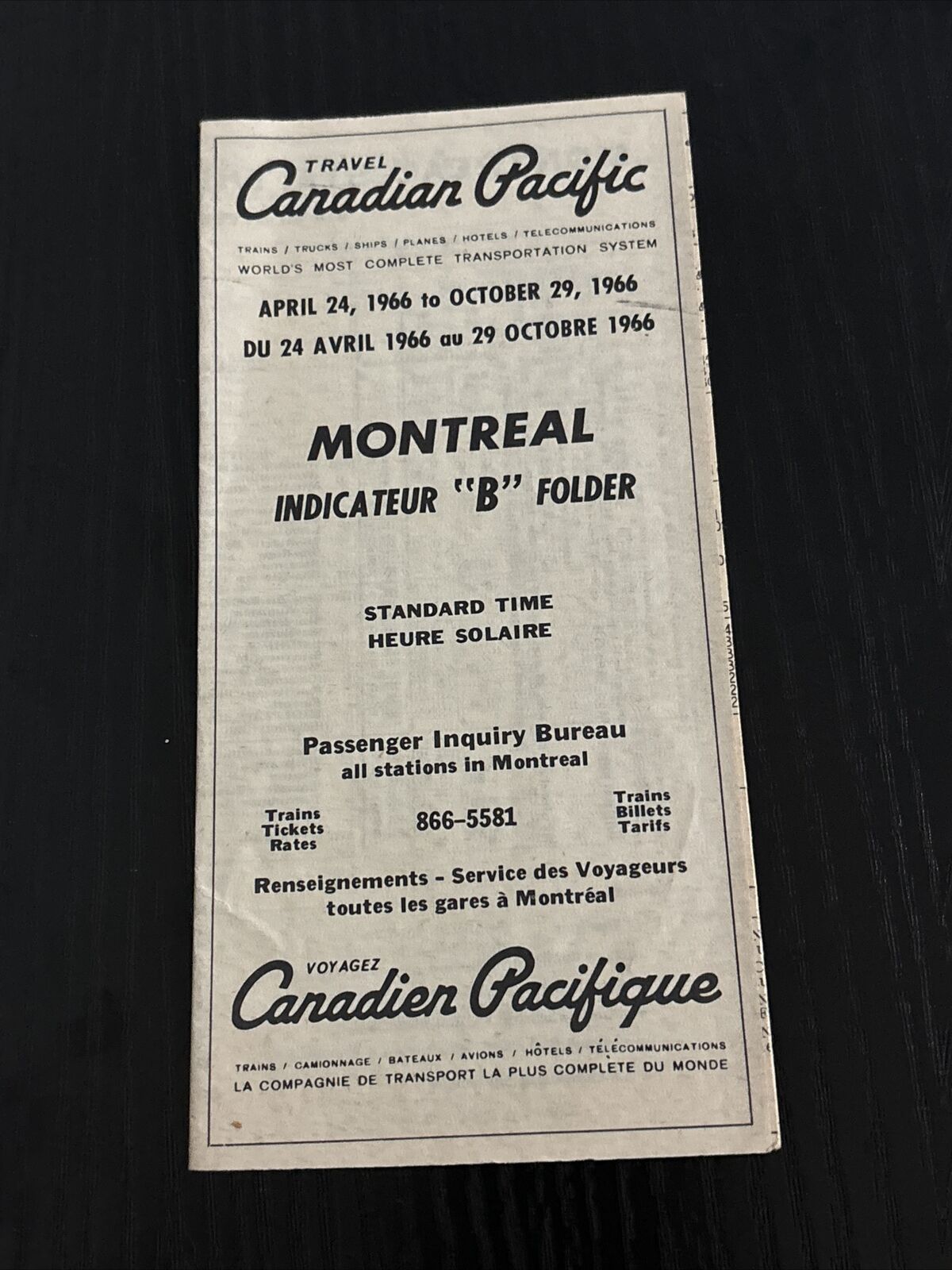 canadian pacific railway Timetable  1966 Railroad