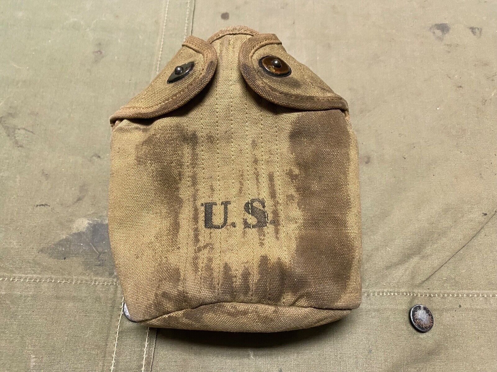 ORIGINAL WWI WWII US ARMY M1910 CANTEEN CARRIER COVER-DATED:1918