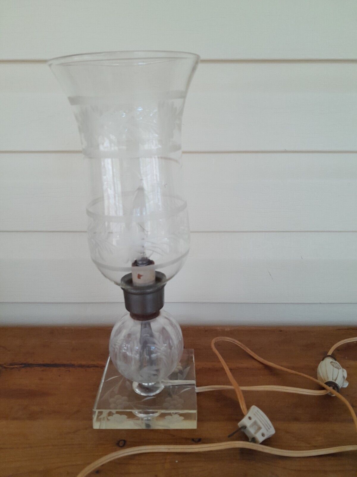Vintage Etched Glass Hurricane Lamp