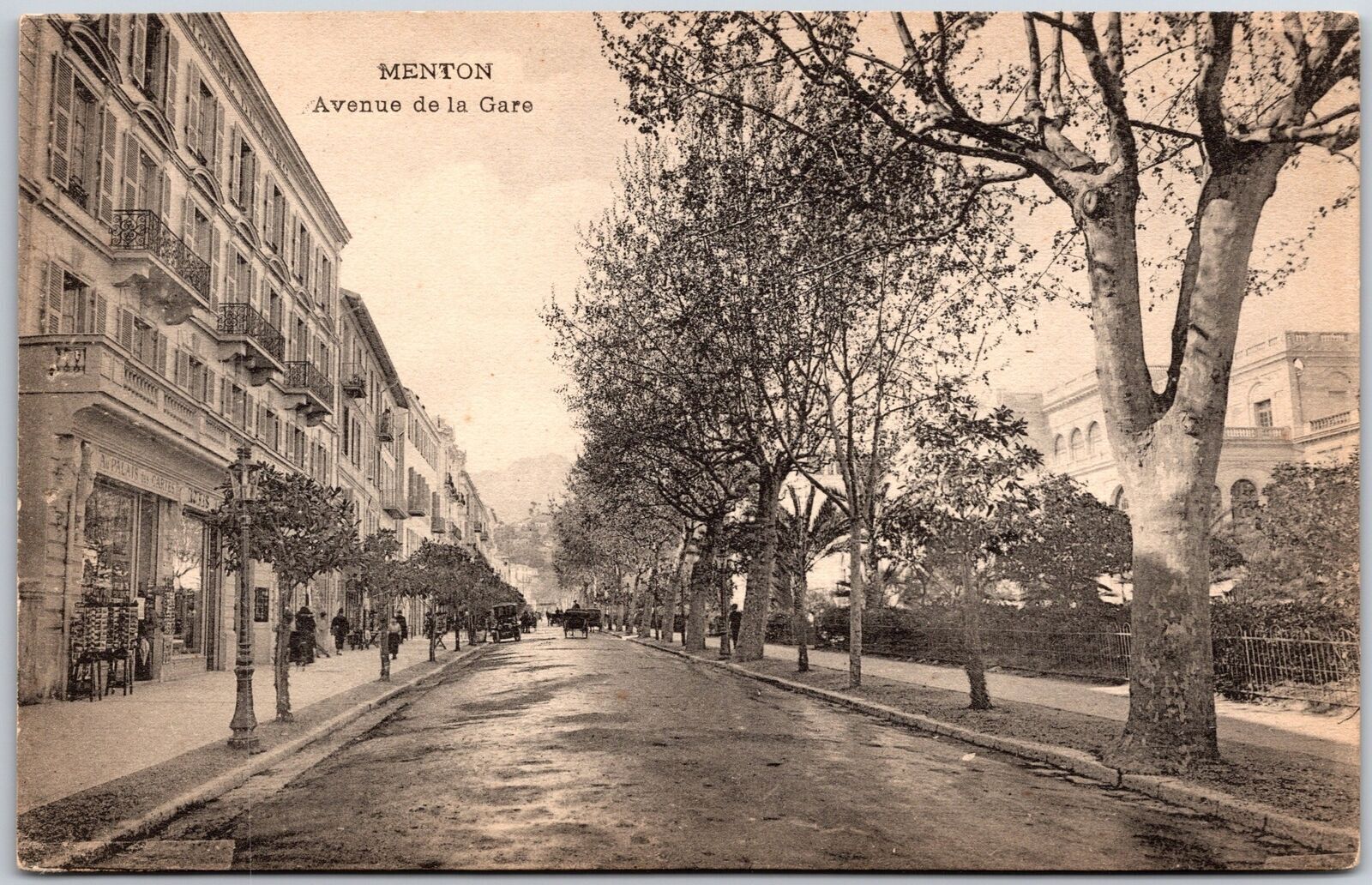 Menton Avenue De La Gare Menton France Roadway View Antique Postcard