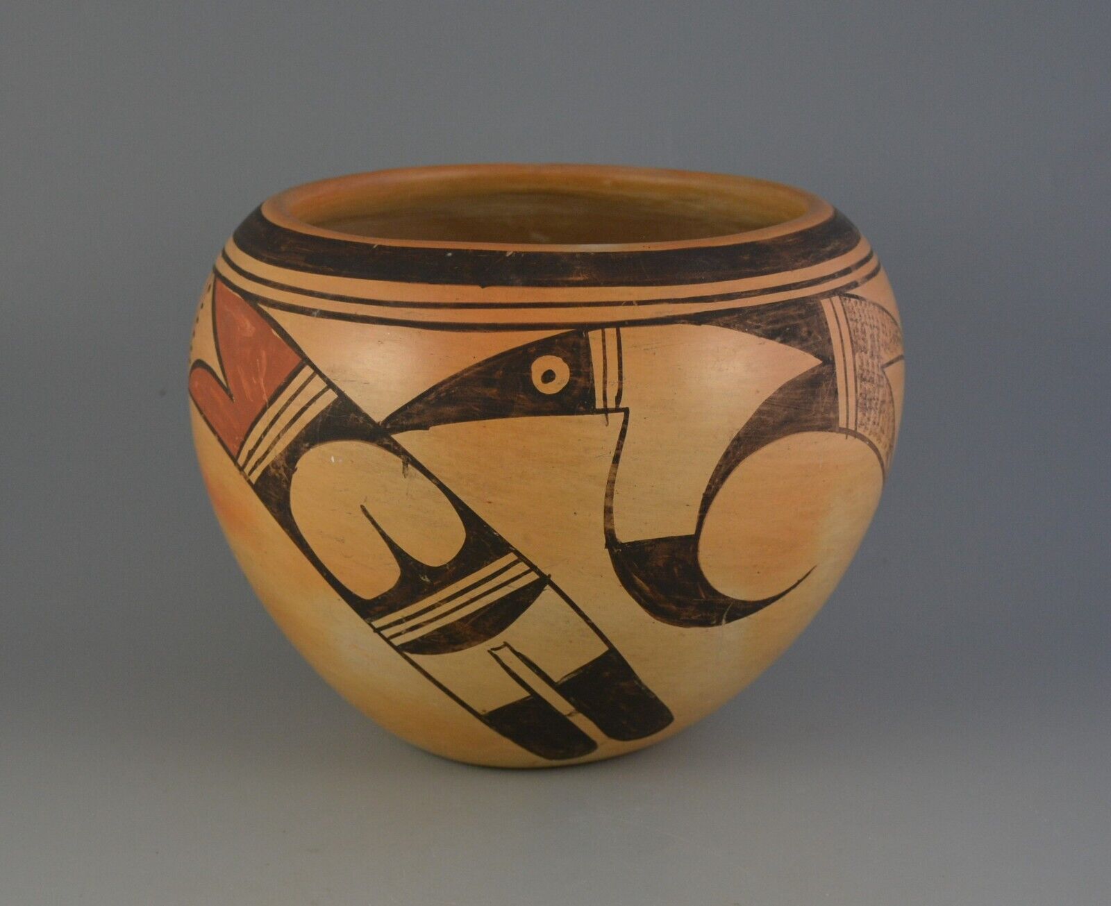 Laura Chapella Tomosie - Old Vintage Hopi Pot- Parrot and Wing Design